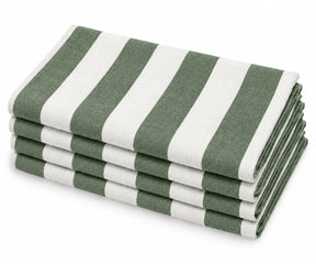 Olive Green Reusable Cotton Napkins with Classic Cabana Stripes, Durable Cloth Dinner Napkins for Holiday Meals and Everyday Use
