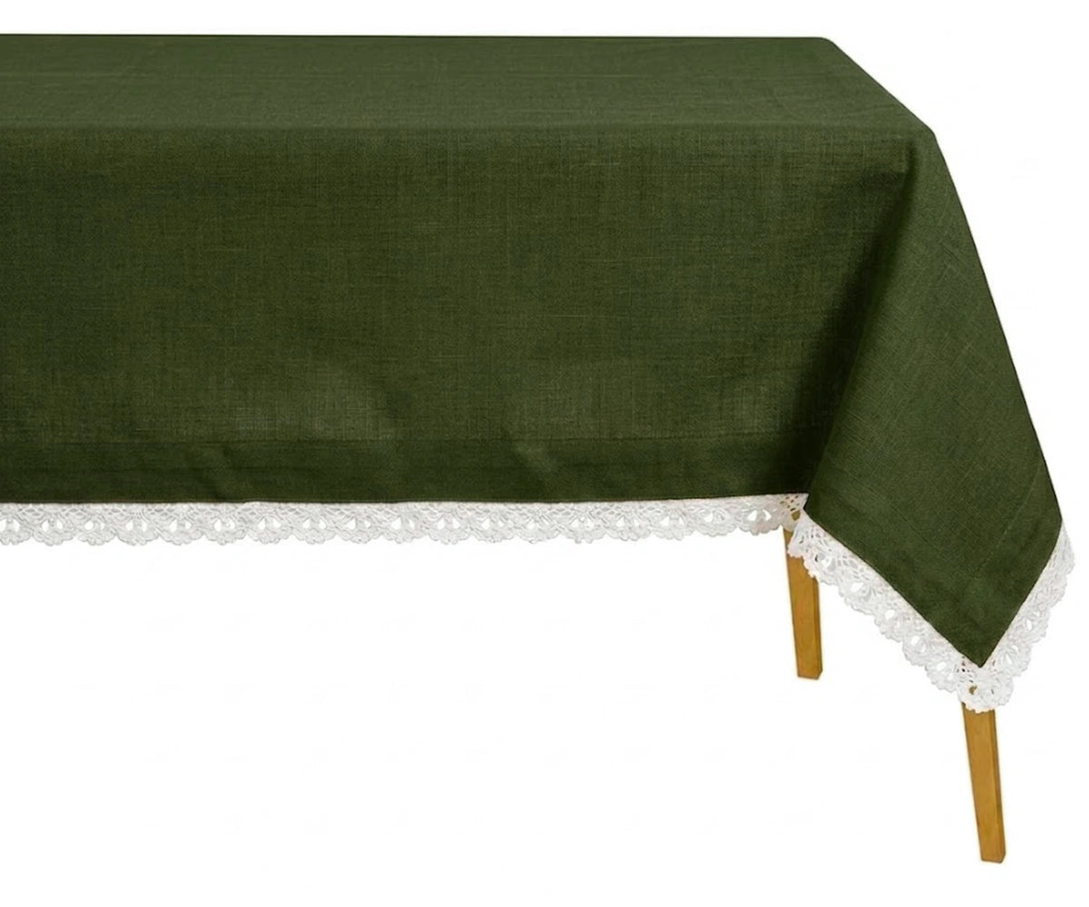 Olive green cotton lace tablecloth natural home decor