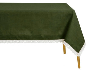 Olive green cotton lace tablecloth natural home decor