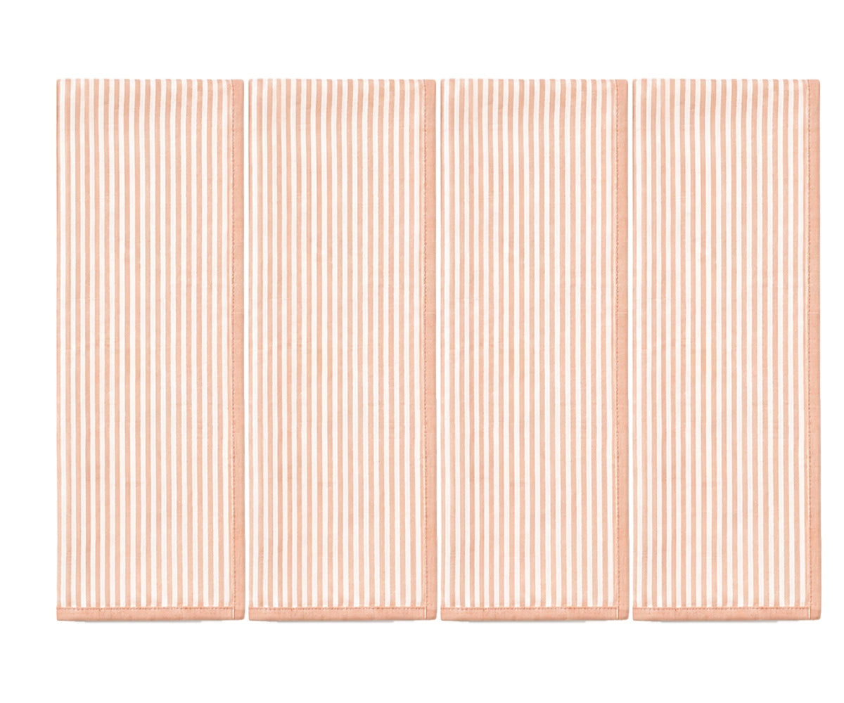 Orange striped linen napkins set of 4 crafted from 100% linen, reusable cloth dinner napkins for fall tables, Thanksgiving gatherings, farmhouse décor, and festive entertaining.