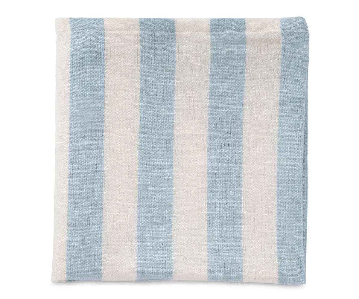 Striped blue outdoor cushion covers for patio seating