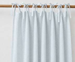Pale blue tie top linen curtains made from 100% linen, light filtering window panels for bedroom, living room and coastal home decor