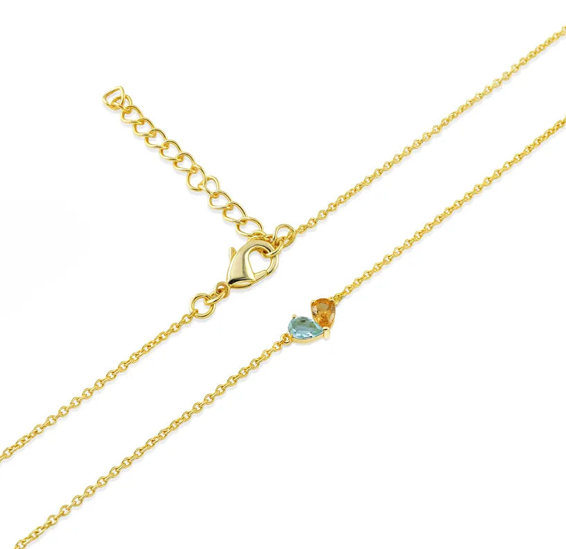 Elegant gold-plated chain necklace featuring sparkling blue topaz and citrine, perfect gift for women