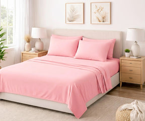 light pink linen bedding set with deep pocket fitted sheet, breathable luxury sheets