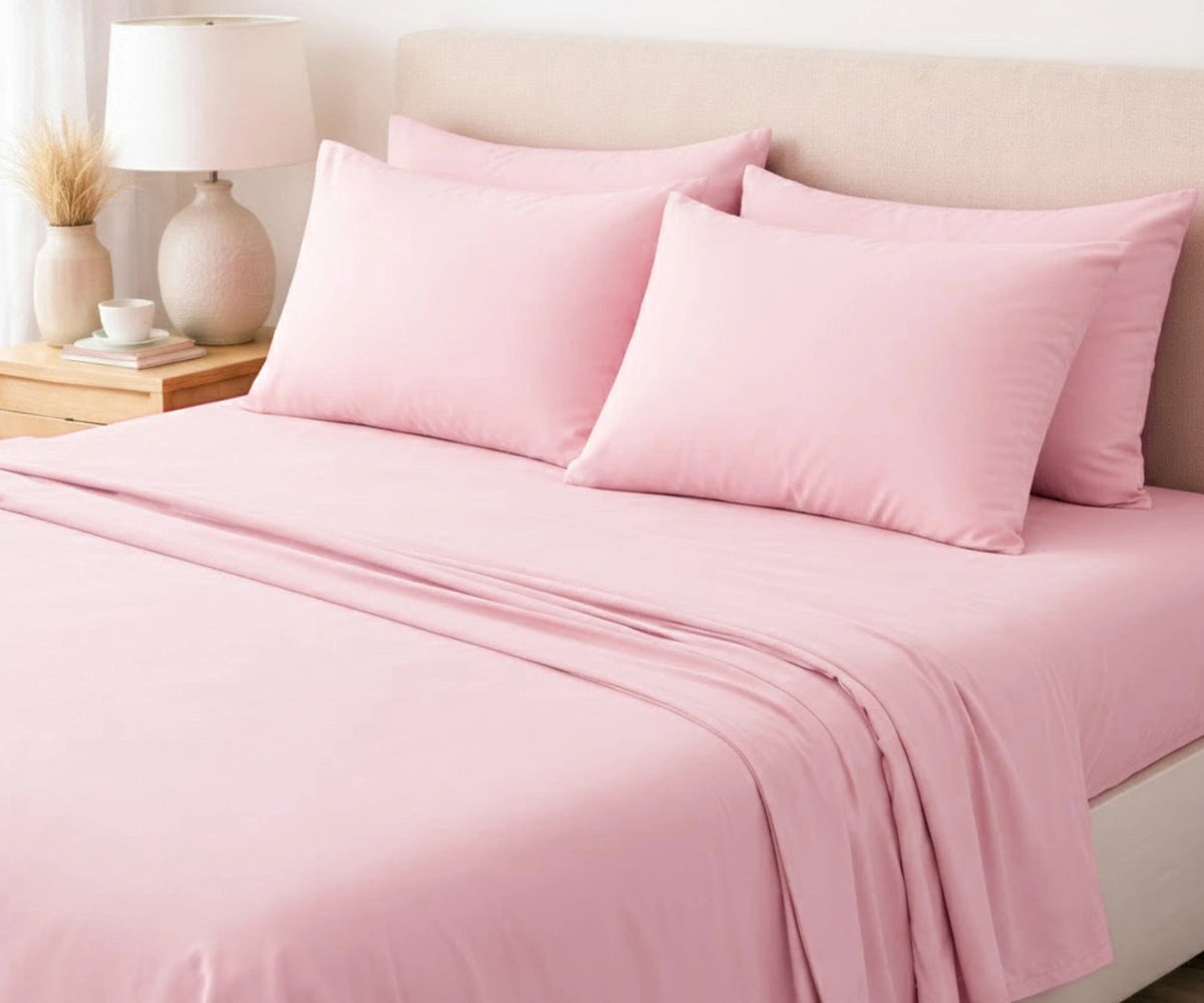 Pastel pink 100% flax linen bedding set with deep pocket fitted sheet for queen and king beds