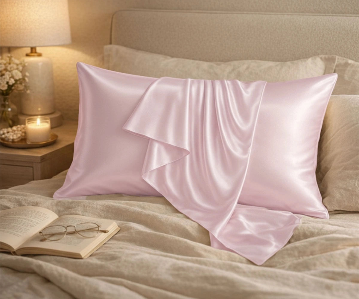 Pastel pink Mulberry silk pillowcase set, luxury silk pillow cover for gentle skin care and shiny hair