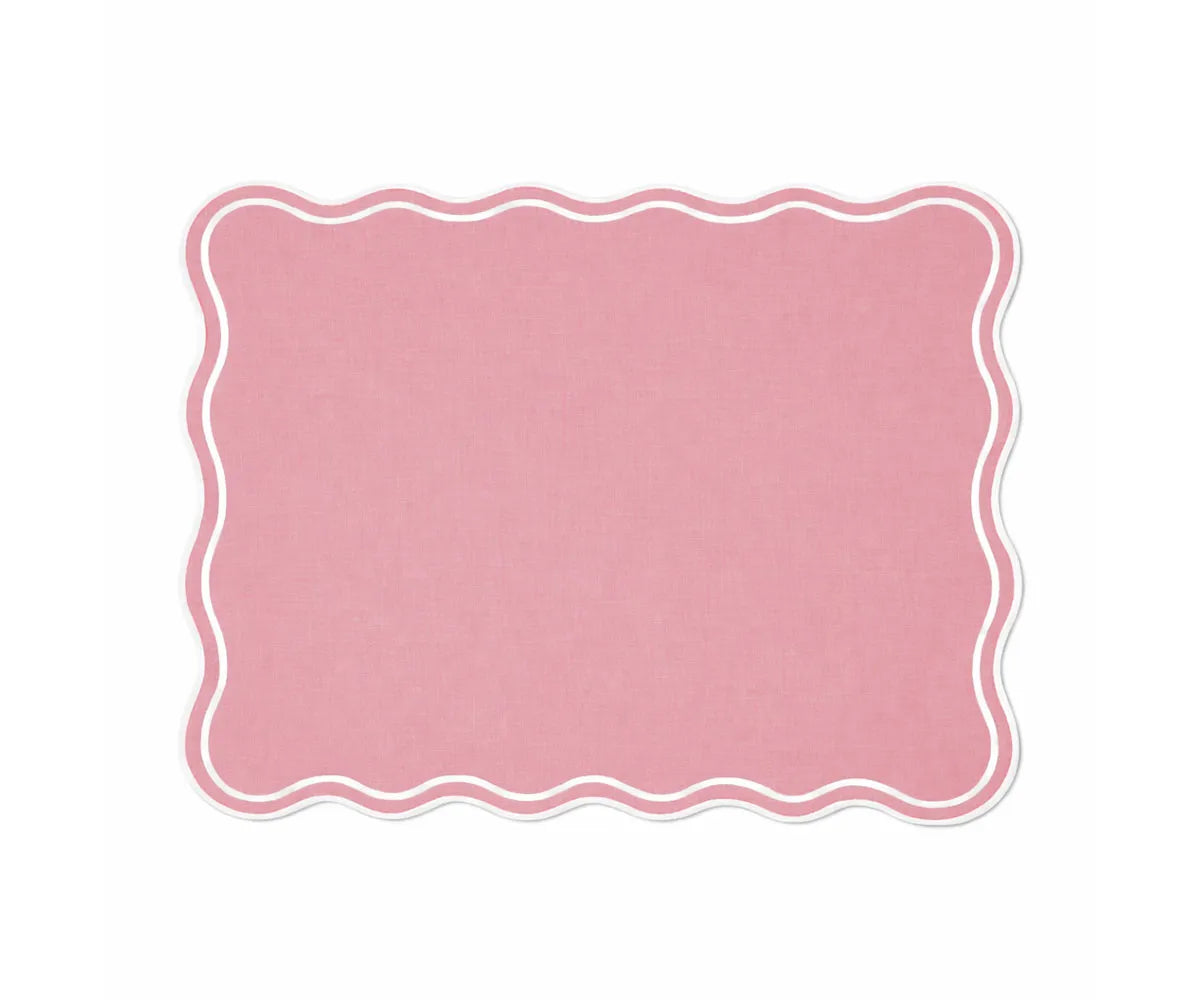 Elegant 100 percent cotton rectangle placemats featuring white scalloped trim for everyday and formal dining
