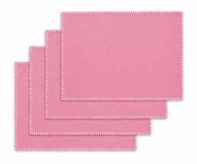 Peony with White Stitch Rectangle Cotton Placemats Set of 4, washable cotton placemats for elegant dining table