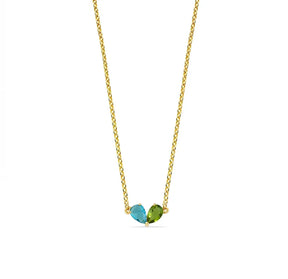 Lightweight toi et moi pendant necklace with pear-cut Ocean Topaz and Peridot stones