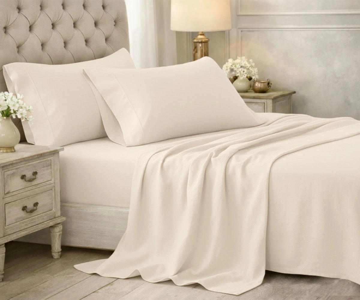 Ivory cotton bedsheet set with soft, elegant finish