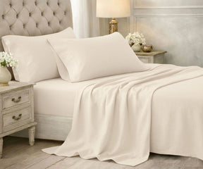 Ivory cotton bedsheet set with soft, elegant finish bedspread and pillowcases