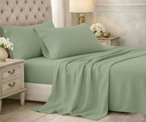 Sage green cotton bedsheet set with calm, earthy tone