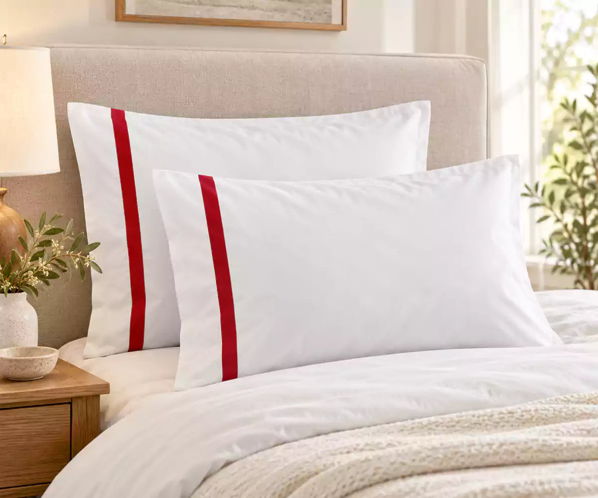 Cotton Pillow Covers with Satin Trim