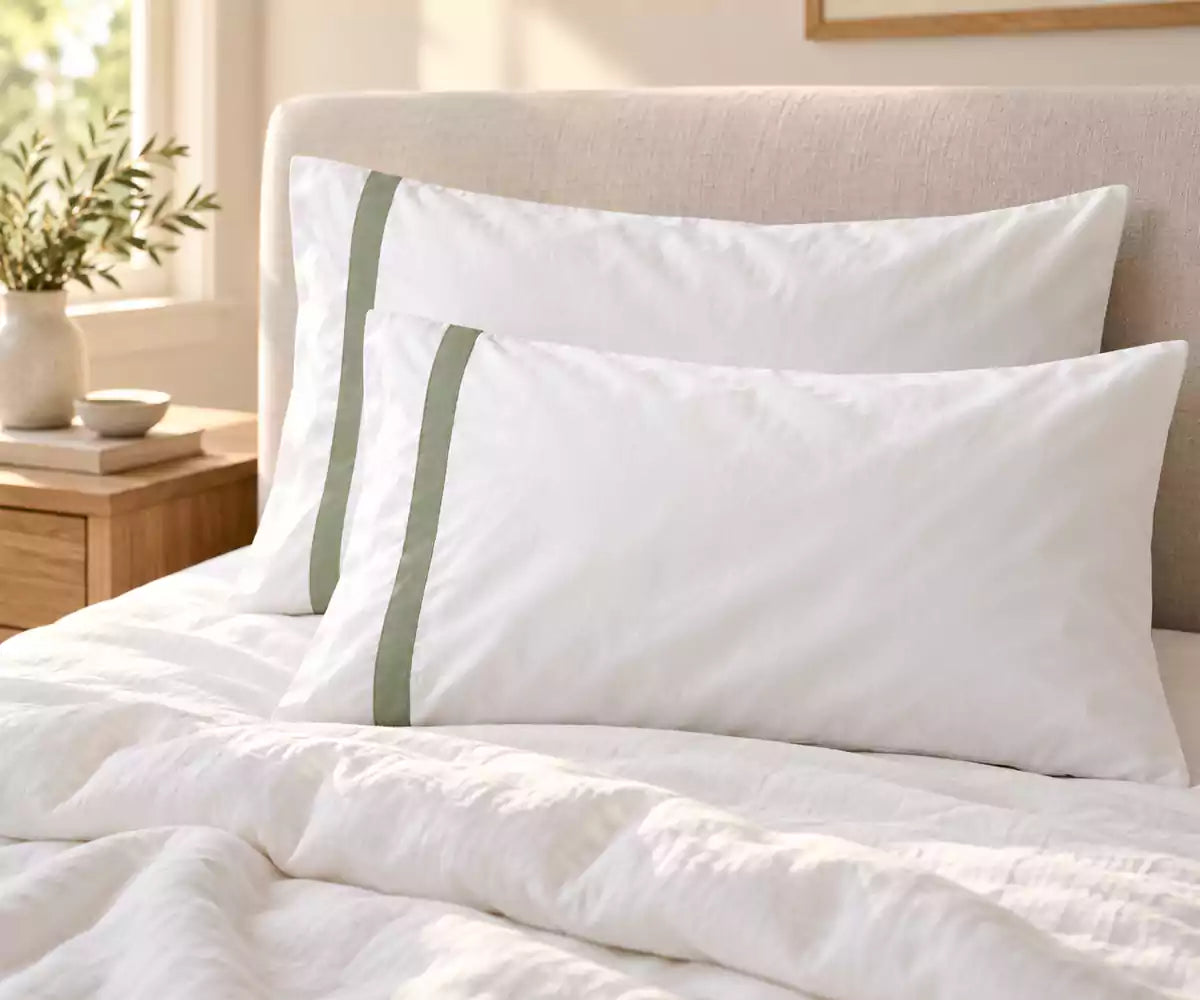 Cotton Pillow Covers with Satin Trim