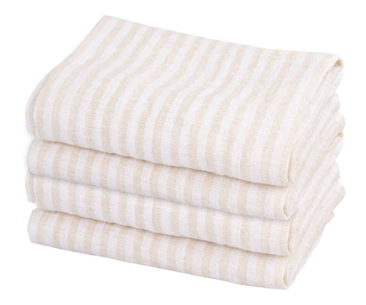 Neutral beige striped linen napkins for rustic wedding decor and farmhouse dining tables