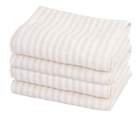 Neutral beige striped linen napkins for rustic wedding decor and farmhouse dining tables