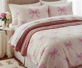 Pink bow pattern cotton bed sheet fabric, delicate bow print design