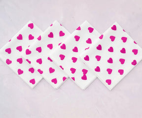 Pink heart print cotton napkin, soft romantic cloth napkin for Valentine’s Day table settings