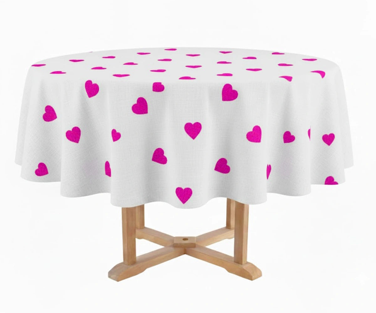 heart printed round tablecloth made from cotton, elegant romantic table linen for Valentine’s Day dining