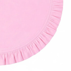 Soft pink cotton round placemat with ruffled border