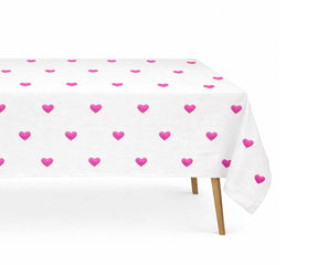 heart embroidered rectangle tablecloth made from 100% cotton, soft romantic table décor for Valentine’s Day dining