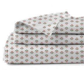 pink floral percale printed linen bedsheet showing soft texture and breathable fabric