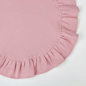Soft pink ruffle edge cotton cloth napkins, reusable and eco-friendly, ideal for weddings, brunches, and family meals.