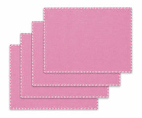 Pink with White Stitch Cotton Dining Table Placemats, reusable whip stitched rectangle placemats for home décor