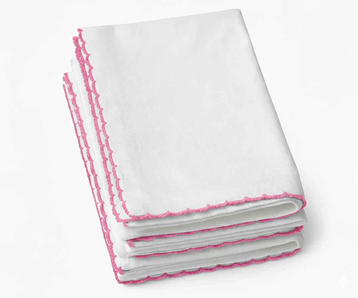 Reusable cotton dinner napkin with intricate embroidered border