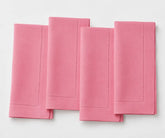 Soft pink cotton hemstitch napkins, reusable washable cloth dinner napkins for weddings, parties, festive tables, and elegant everyday dining.