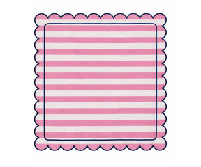 Pink white cabana stripe scalloped cloth napkin with navy edging for spring dining and everyday table decor