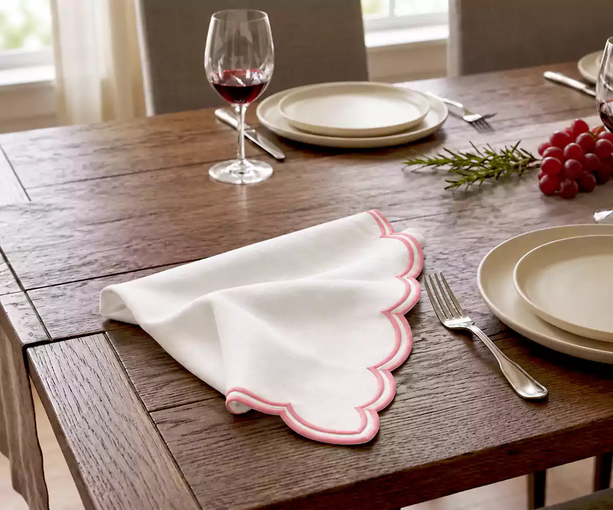 White Napkins With Scalloped Trim