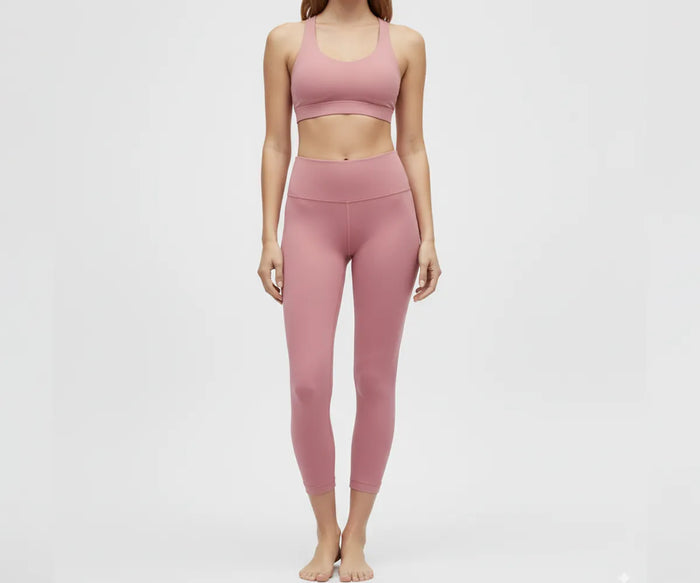 Stylish pink high-waist women's leggings, stretchy and durable, perfect for fitness, yoga, and casual outfits.