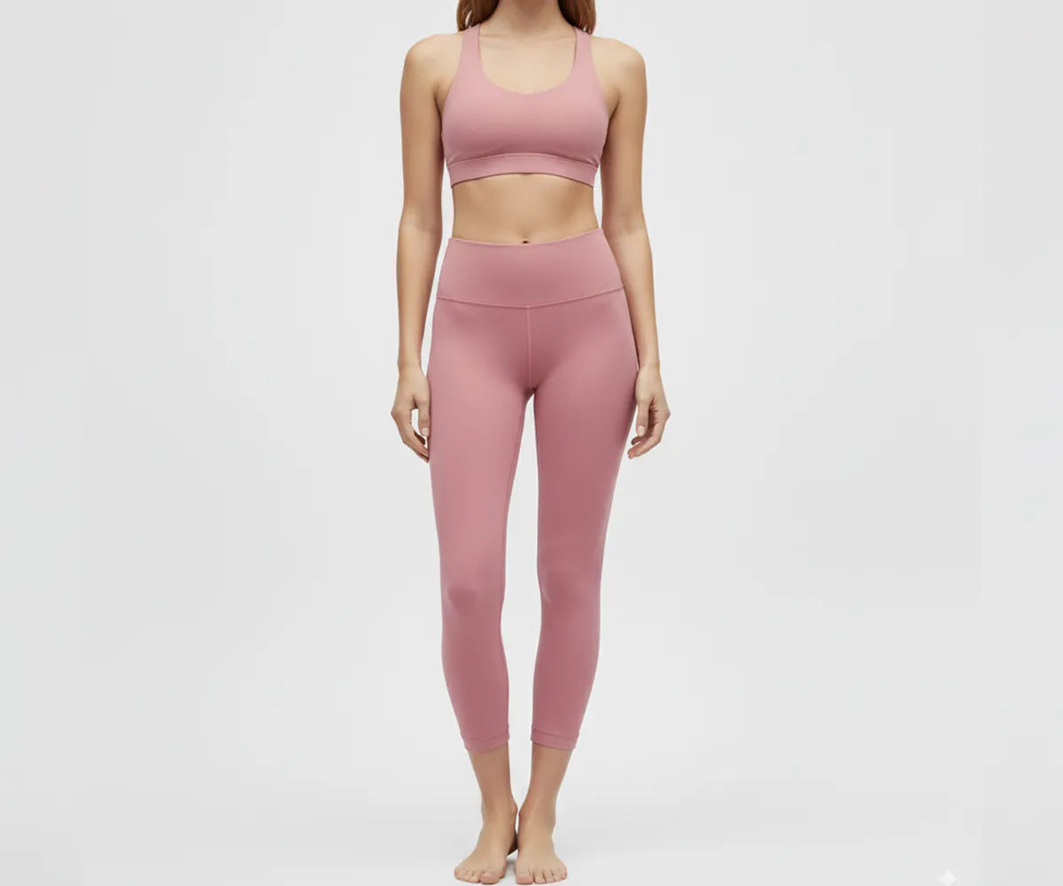 Stylish pink high-waist women's leggings, stretchy and durable, perfect for fitness, yoga, and casual outfits.