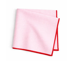 Pink base cotton napkins finished with bold red border stitching, stylish reusable napkins for dinner