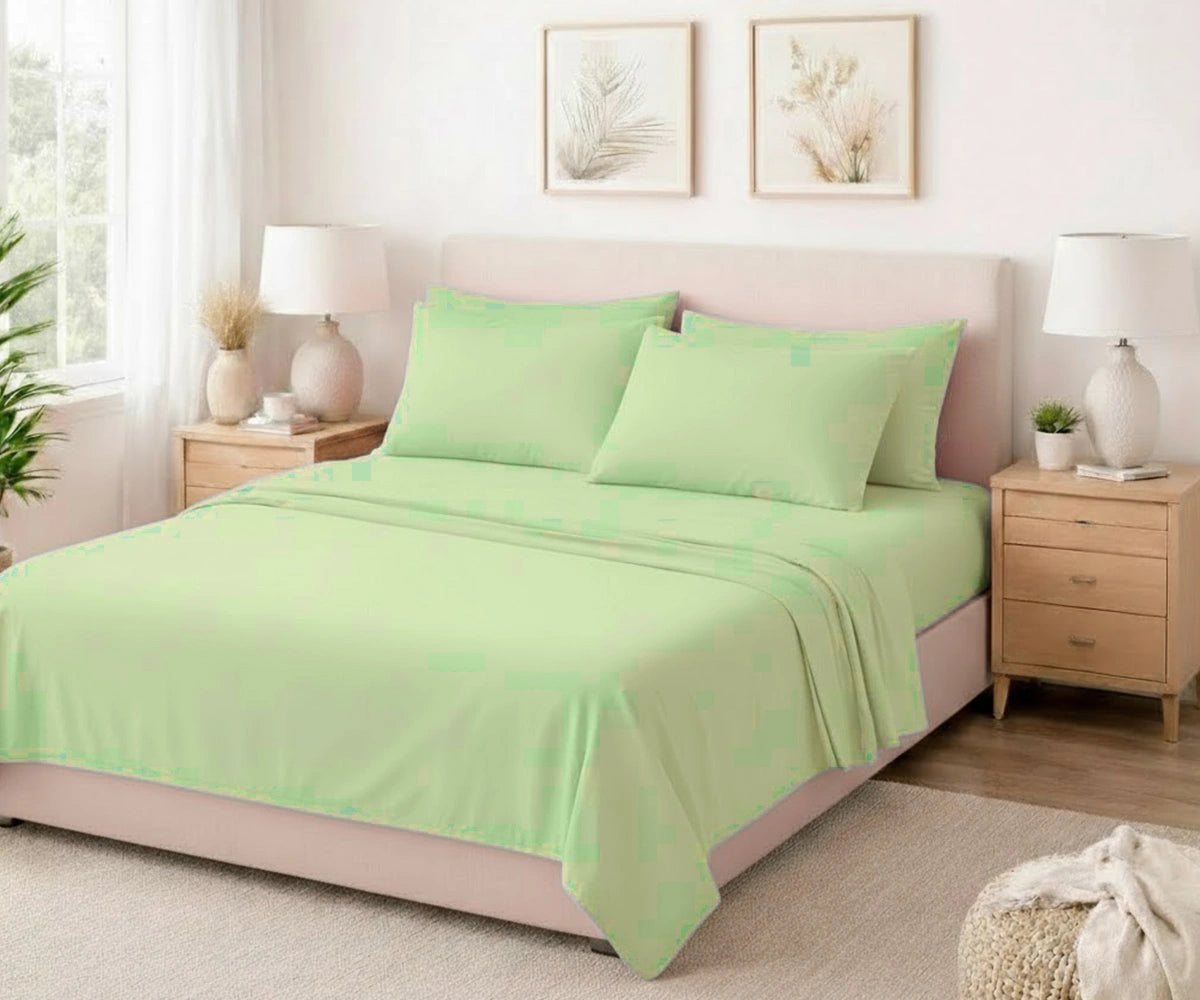 Pistachio flax linen bedding set with deep pocket fitted sheet for queen and king beds