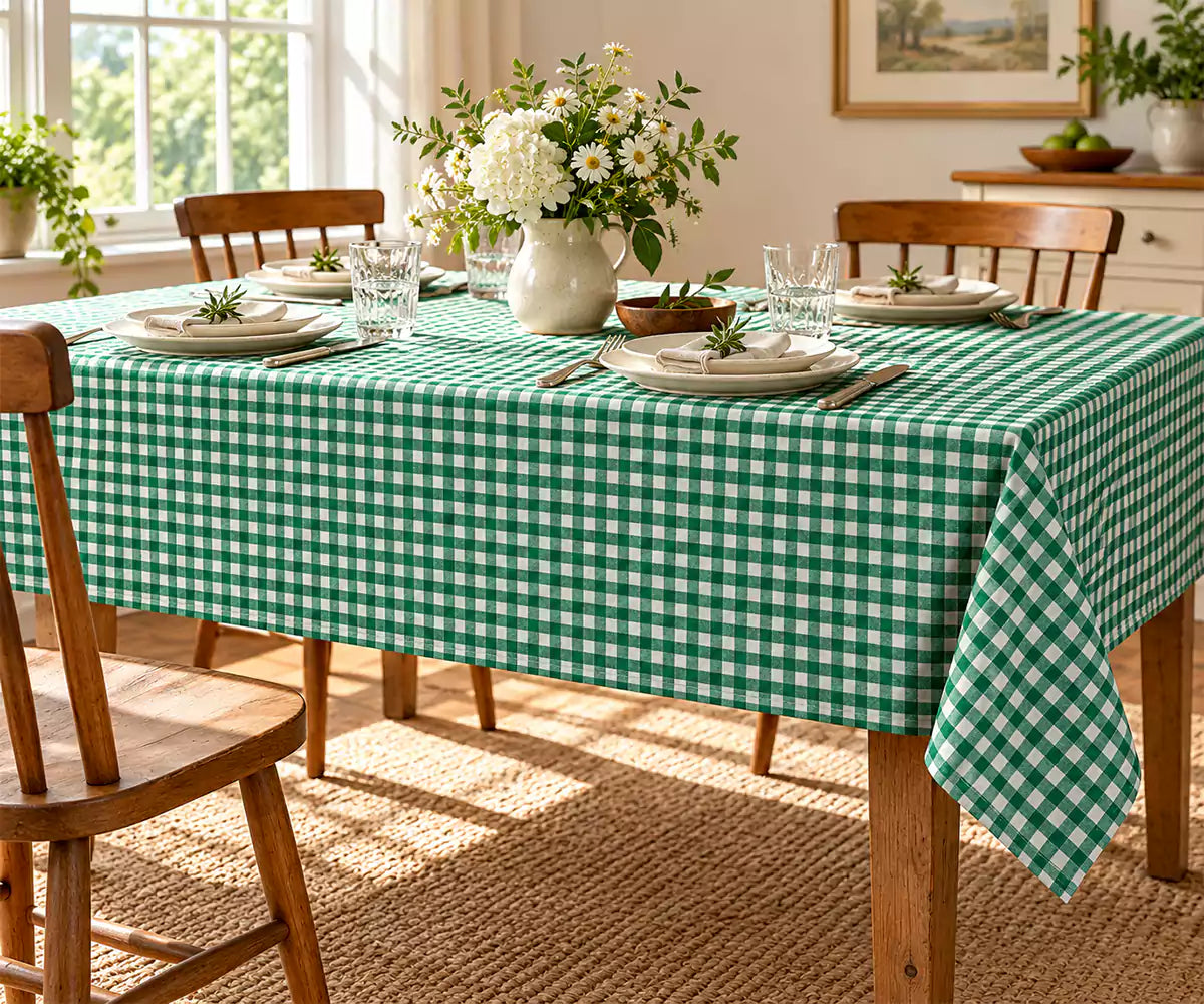 Sage Green Gingham Tablecloth - Rectangular