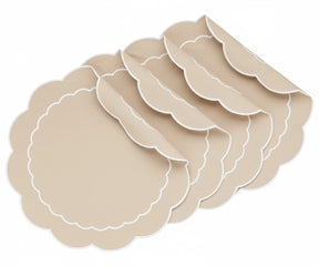 Beige cotton round scallop placemat for dining table