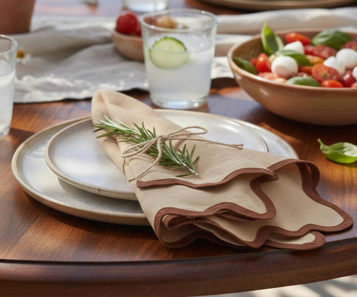 Premium European linen scallop napkin for modern table styling