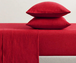 Buy Cherry Red 100% linen fitted sheet set with deep pocket design, soft pre-washed European flax linen fitted sheet for year-round luxury bedding