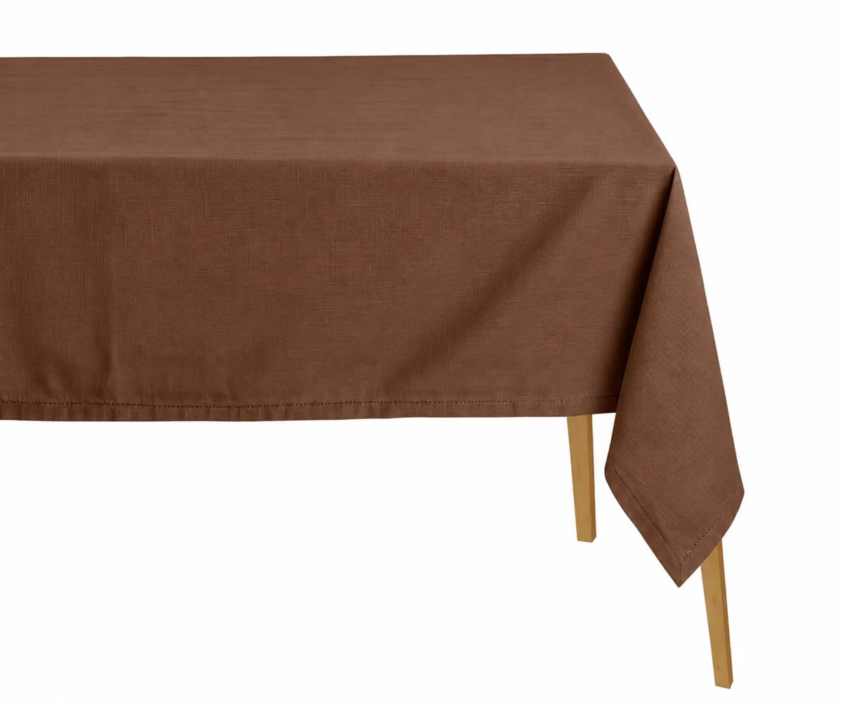 Coffee brown cotton rectangular tablecloth with hemstitched edges, elegant holiday tablecloth for dining