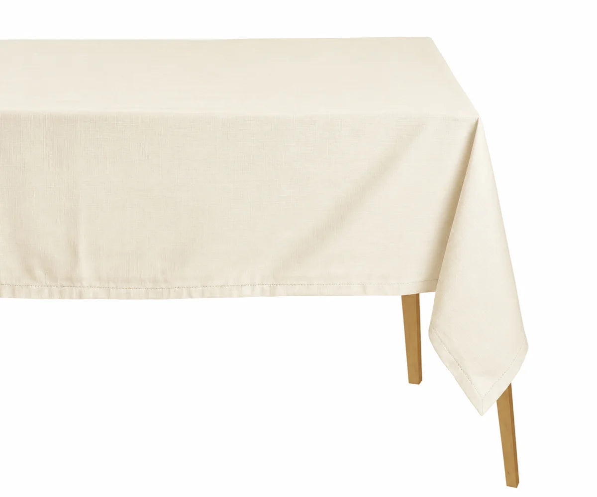 Ivory hemstitched tablecloth, reusable cotton dining tablecloth for holidays, parties, and special occasions