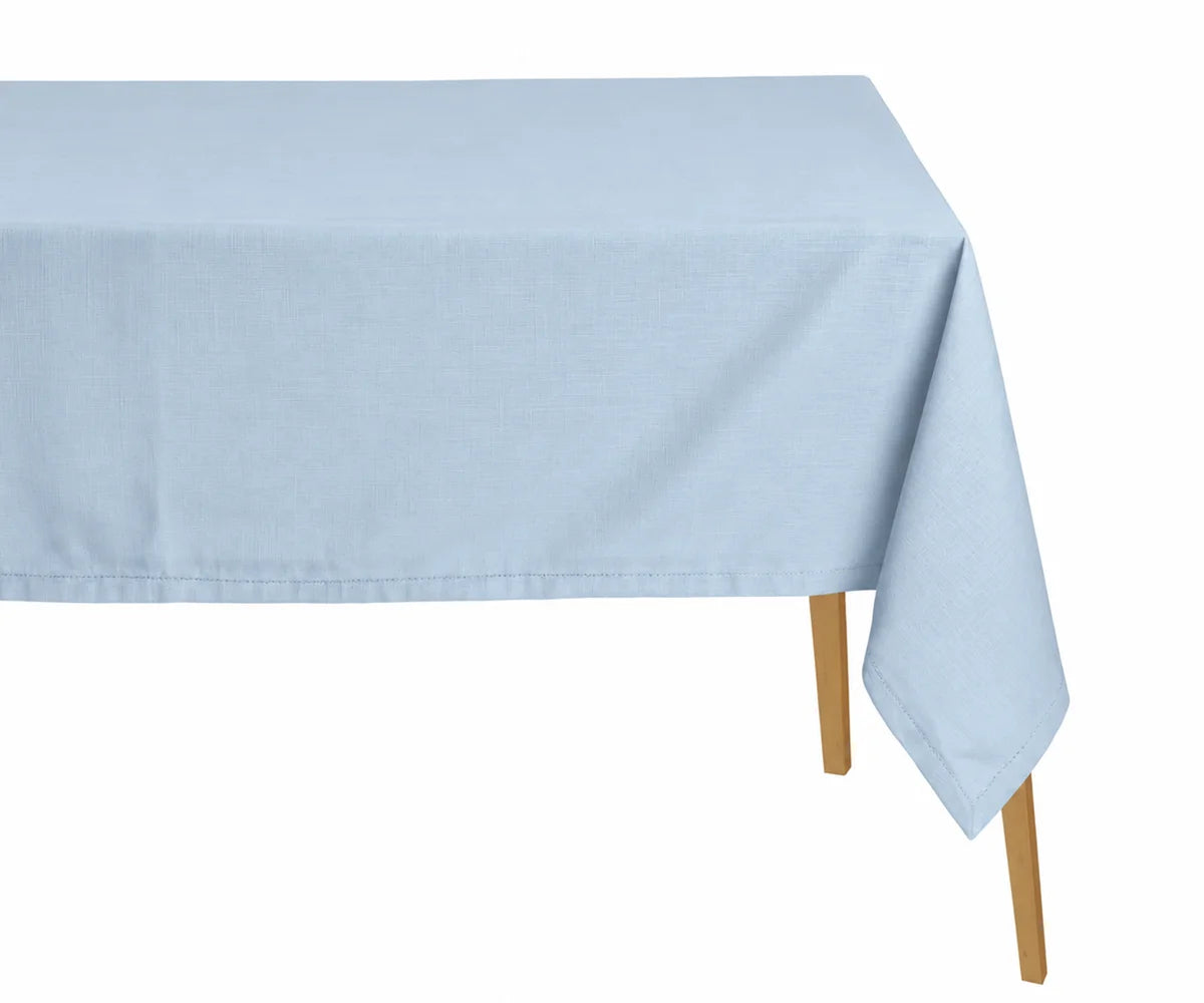 Light blue cotton rectangular tablecloth with hemstitched edges, elegant holiday tablecloth for dining
