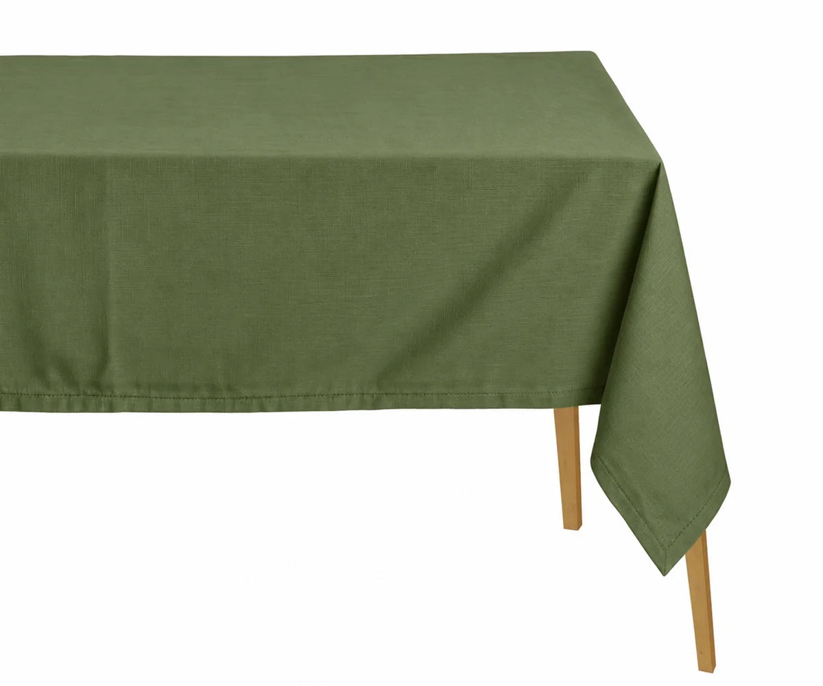 Olive green cotton rectangular tablecloth with hemstitched edges, stylish holiday tablecloth for dining