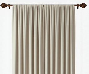 Neutral  drapes on wooden curtain 