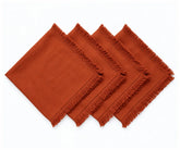 Set of rust cotton dinner napkins with fringed edges for fall, Thanksgiving, wedding and rustic table