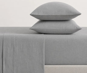 Grey European linen fitted sheet set made from premium flax linen with deep pockets, breathable fitted bedding for everyday luxury