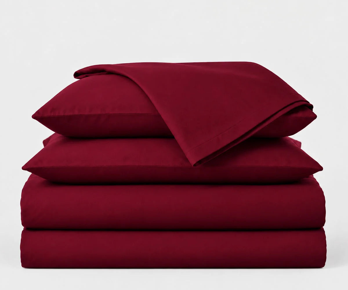 Burgundy European flax linen sheet set, rich wine color 100% luxury breathable bedding for king and queen size beds