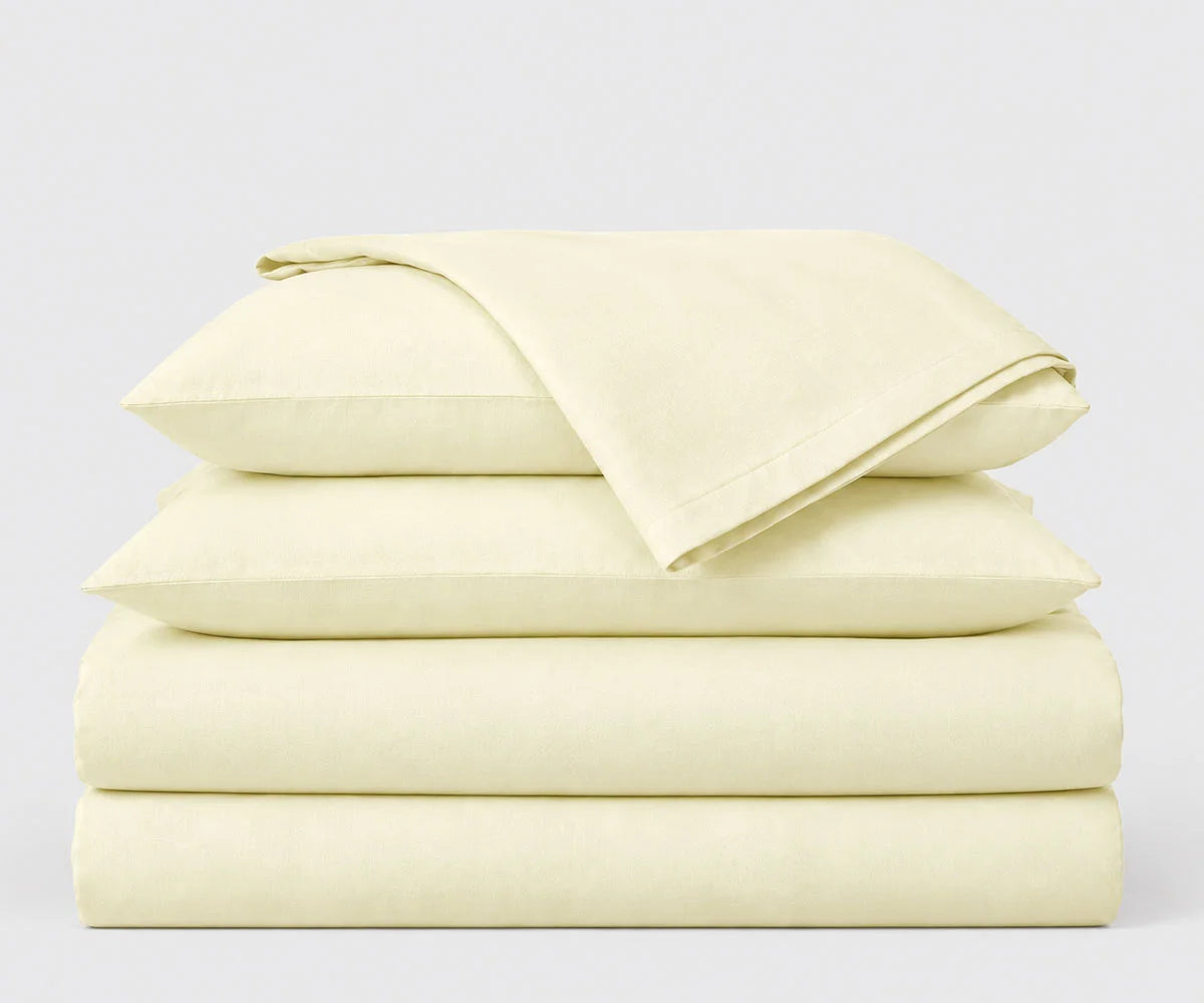 Cream European linen bedding set, 100% European flax linen sheets and pillowcases for a soft, breathable, and elegant bedroom look.