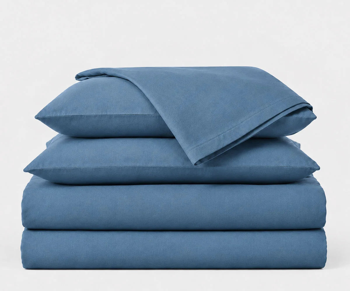 Dusty blue European flax linen sheets, calming breathable luxury bedding set for king and queen size beds, hotel style linen sheet set